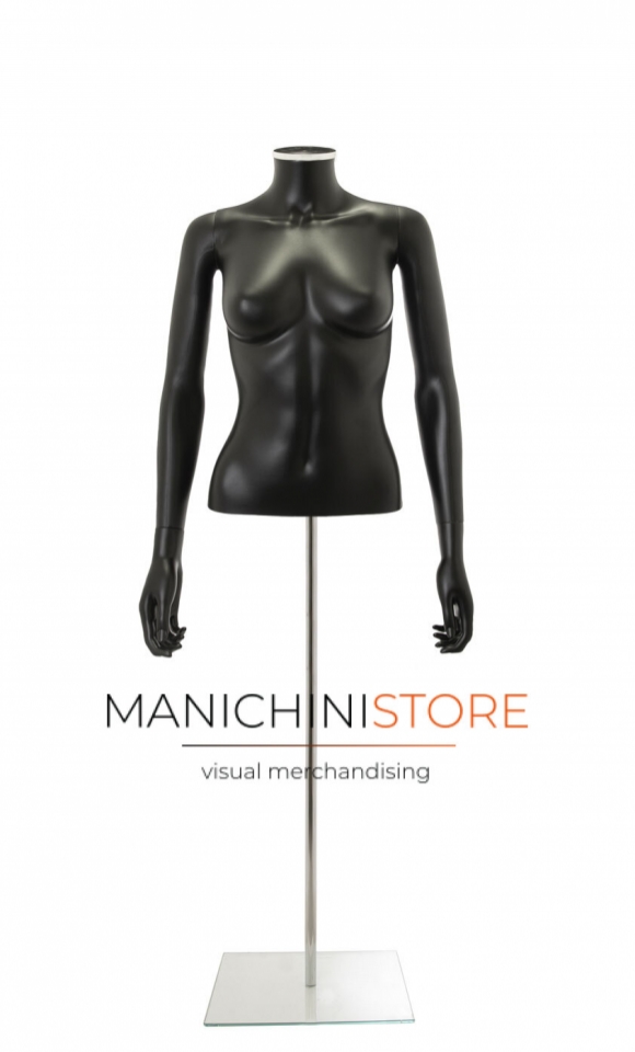 Busto donna nero con braccia e base