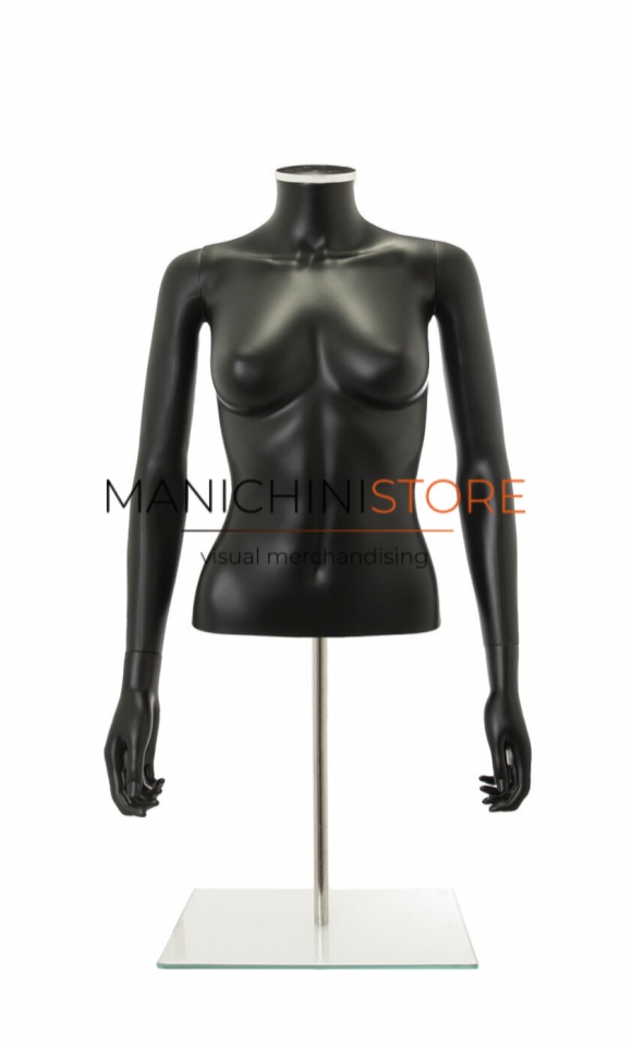 Busto donna nero con braccia e base da banco