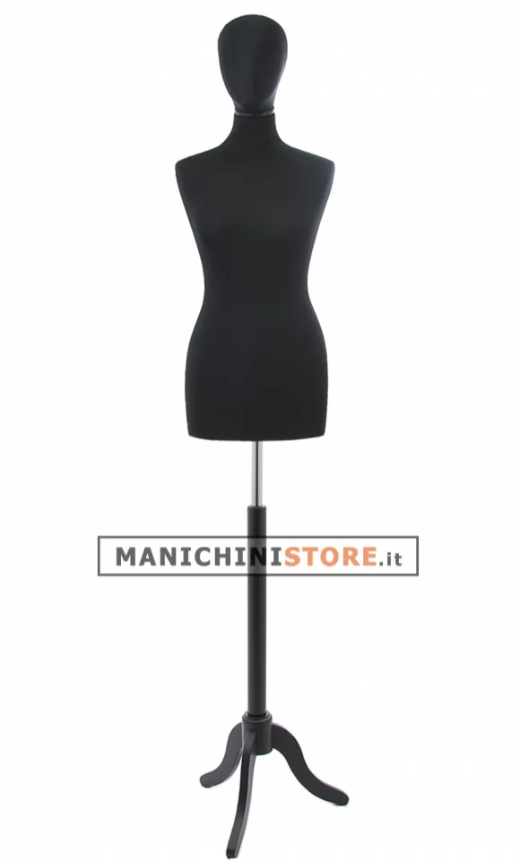 Busto donna total black con testa e base treppiede