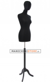 Busto donna total black con testa e base treppiede