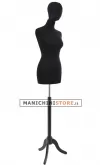 Busto donna total black con testa e base treppiede