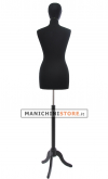 Busto donna total black con testa e base treppiede