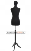 Busto donna total black con testa e base treppiede