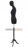 Busto donna total black con testa e base treppiede
