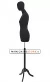 Busto donna total black con testa e base treppiede