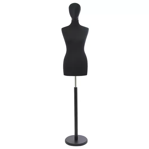 Busto donna total black con testa e base tonda
