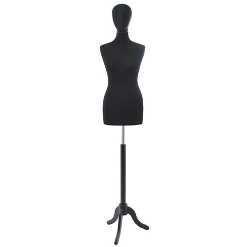 Busto donna total black con testa e base treppiede