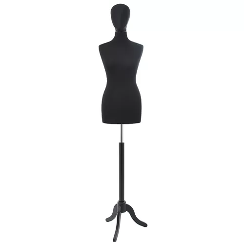 Busto donna total black con testa e base treppiede