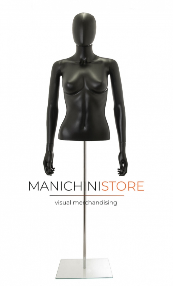 Busto donna nero con testa, braccia e base
