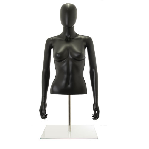 Busto donna nero con testa, braccia e base da banco