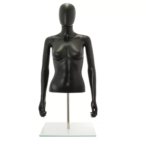 Busto donna nero con testa, braccia e base da banco
