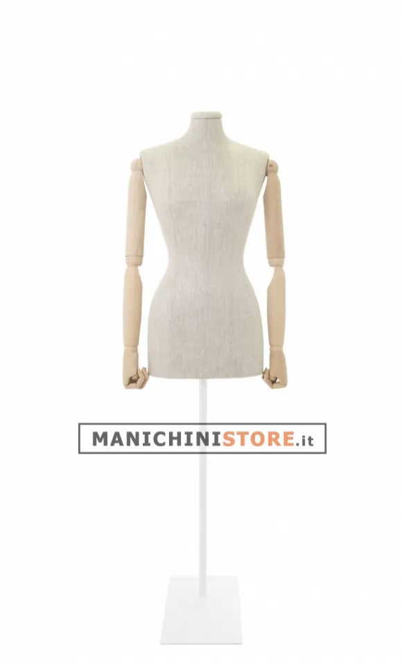 Busto donna in lino con braccia legno