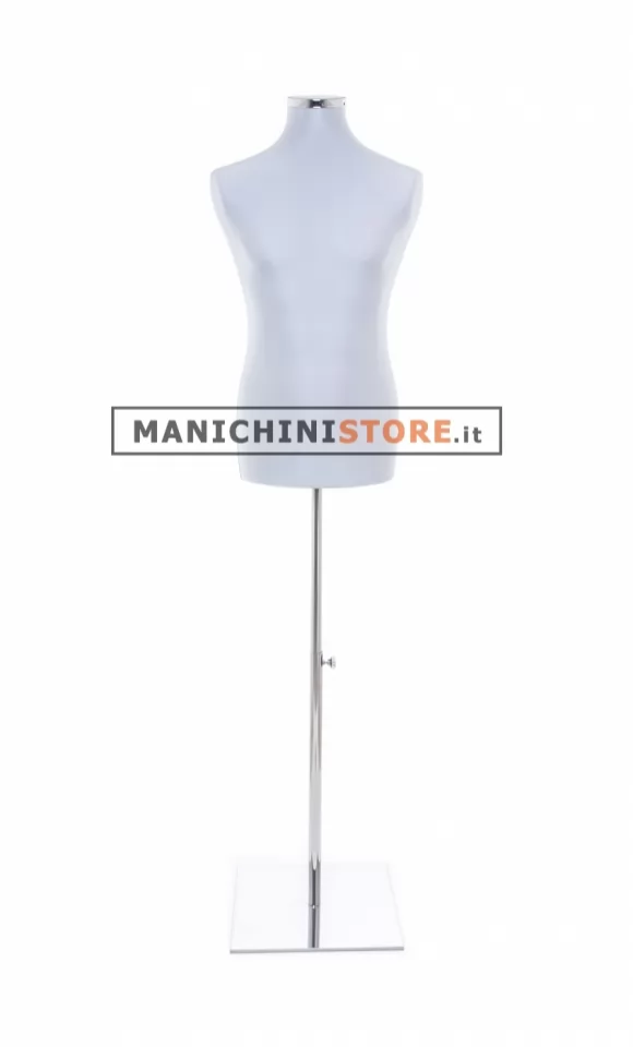 Busto uomo in tessuto Grigio Perlato con base inox cromata