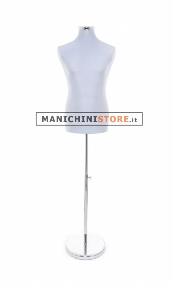 Busto uomo in tessuto Grigio Perlato con base cromata