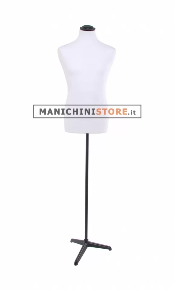 Busto uomo in tessuto bianco con base treppiede nera