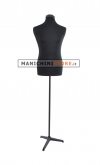 Black fabric male bust with black tripod base