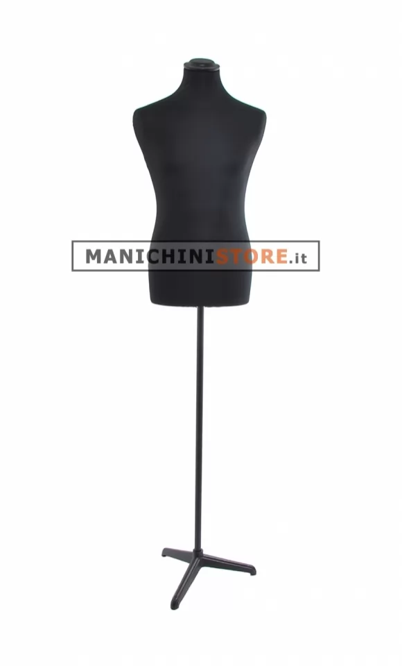 Busto uomo tessuto nero con base treppiede nera
