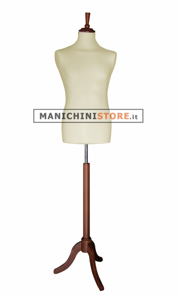 Busto uomo in tessuto Avorio con treppiede in noce