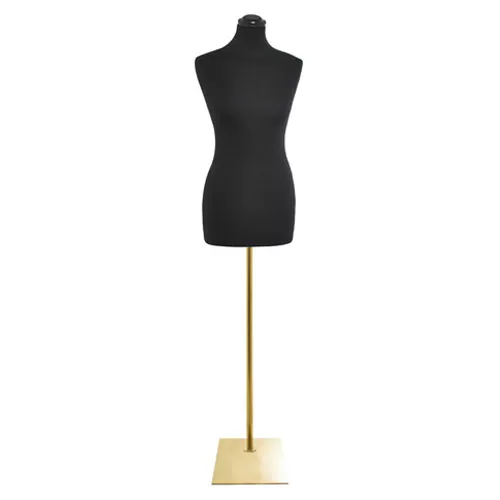 Busto donna in tessuto nero con base rettangolare oro