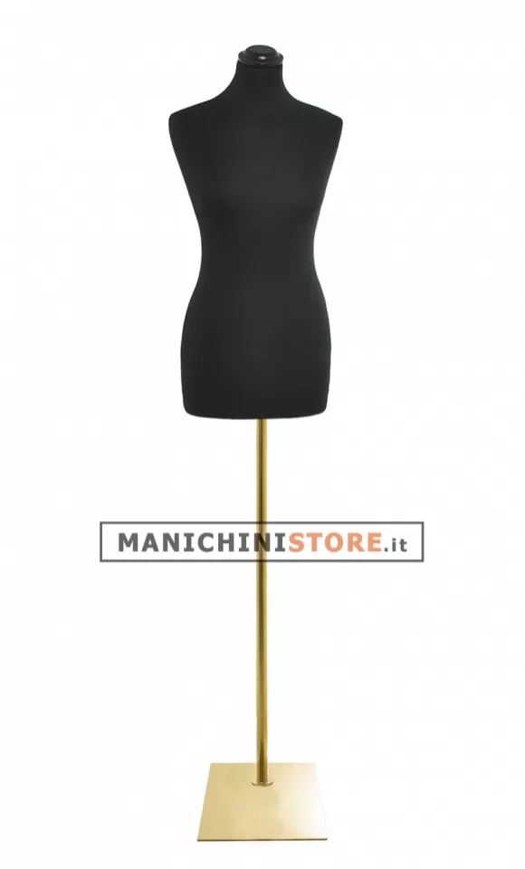 Busto donna in tessuto nero con base rettangolare oro