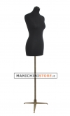 Busto donna in tessuto nero con base treppiede bronzo