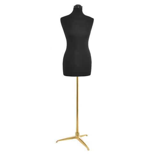 Busto donna in tessuto nero con base treppiede oro