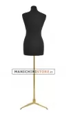 Busto donna in tessuto nero con base treppiede oro