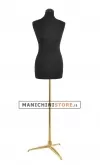 Busto donna in tessuto nero con base treppiede oro