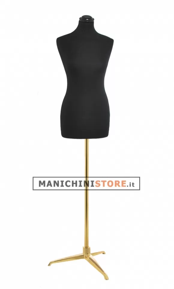Busto donna in tessuto nero con base treppiede oro