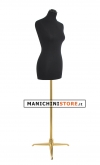 Female bust in black fabric with golden tripod base