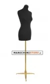 Busto donna in tessuto nero con base treppiede oro