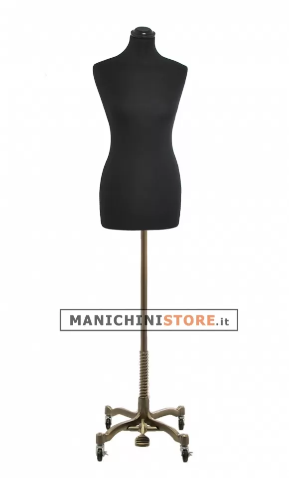 Busto donna in tessuto nero con base worker bronzo