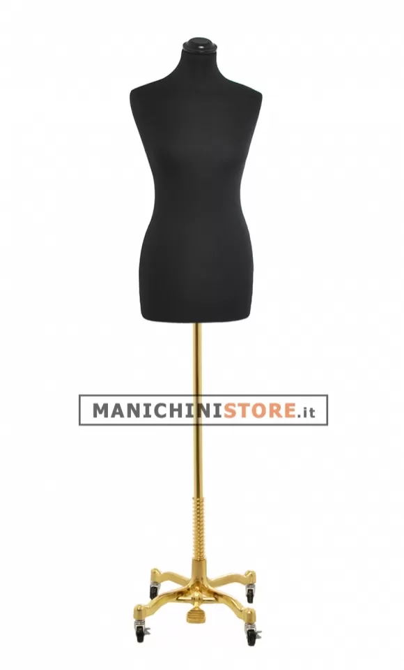 Busto donna in tessuto nero con base worker oro