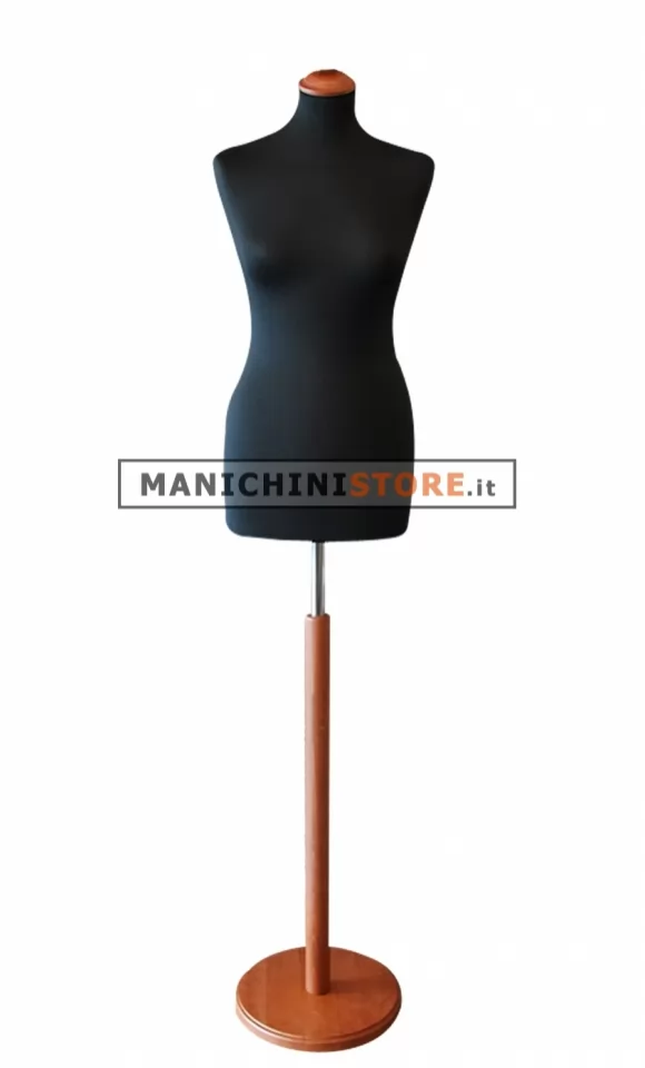 Busto donna in tessuto Nero con base tonda in noce