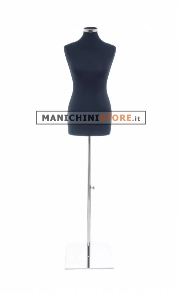 Busto donna in tessuto Nero con base inox cromata