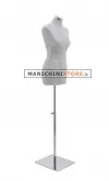 Busto donna in tessuto argento con base inox cromata