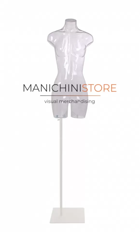 Busto manichino donna trasparente NEW con base bianca