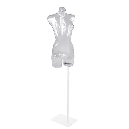 Busto donna trasparente con base rettangolare bianca