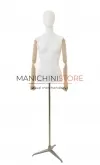 Busto donna con braccia legno e base treppiede - acciaio satinato