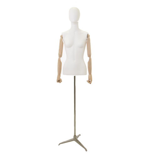 Busto donna con braccia legno e base treppiede - acciaio satinato