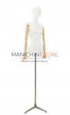 Busto donna con braccia legno e base treppiede - acciaio satinato