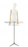 Busto donna con braccia legno e base treppiede - acciaio satinato