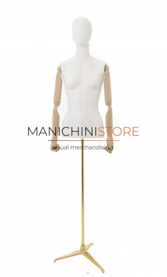 Busto donna con braccia legno e base treppiede oro