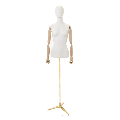 Busto donna con braccia legno e base treppiede oro