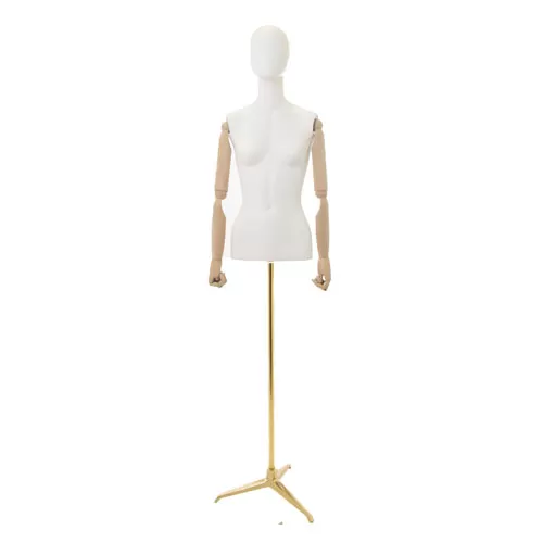 Busto donna con braccia legno e base treppiede oro