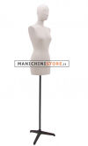 Busto donna vintage con testa rivestito in lino e base treppiede in metallo