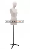 Busto donna vintage con testa rivestito in lino e base treppiede in metallo