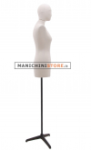 Busto donna vintage con testa rivestito in lino e base treppiede in metallo