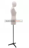Busto donna vintage con testa rivestito in lino e base treppiede in metallo