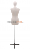 Busto donna vintage con testa rivestito in lino e base treppiede in metallo